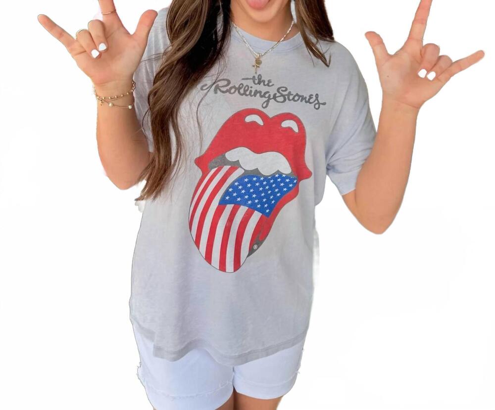 NEW DAYDREAMER women's rolling stones flag tongue burnout bf tee in grey